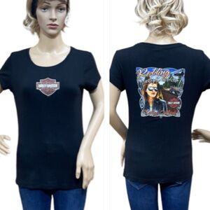 HARLEY-DAVIDSON Women’s Black Ribbed Short Sleeve Tee Shirt Size Medium